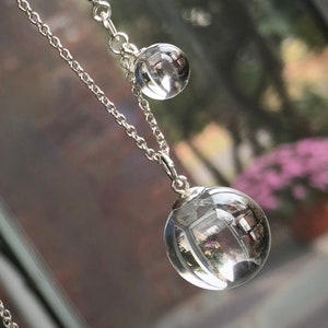 Pools of Light 18mm Genuine Rock Crystal Quartz Pendant & 8mm Clasp Charm / Sterling Silver 24" Chain / April B'Day / Minimalist