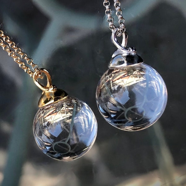 Artisan Pools Of Light 16mm Orb Pendant - Necklace / 14k Gold or Sterling Bail Pendant Necklace/ Rock Crystal Quartz / Optional 20" Chain