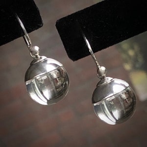 Un-Drilled Pools of Light Floating 14mm Rock Crystal Quartz Orb Earrings / Nickel Free Sterling Hand Forged Bead Caps & Ear Wires