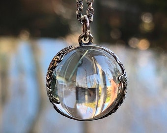 Art Nouveau POOLS Of LIGHT Rock Crystal Quartz Pendant Necklace: Sterling Repoussé