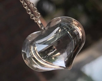 High Altitude Tibetan Rock Crystal Quartz / Pools of Light Puffy Heart Pendant - Necklace - / Sterling Components / Love Token
