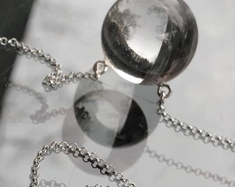 Pools of Light 20mm Orb Genuine Rock Crystal Quartz Necklace, Sterling 1.5mm Link Chain