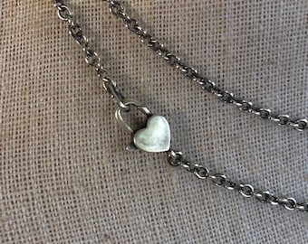 Sterling Silver Rolo Link Chain - Necklace with Heart Clasp