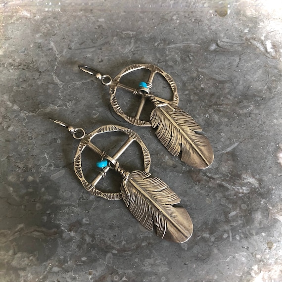 Important Ben Begaye Navajo '4 Directions' Turquoise Native American Jewelry Silver Earrings Important Ben Begaye Navajo '4 Directions' Turquoise Native American Jewelry Silver Earrings