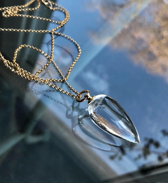 Rock Crystal Quartz Teardrop Necklace: 14K Gold Filled Chain