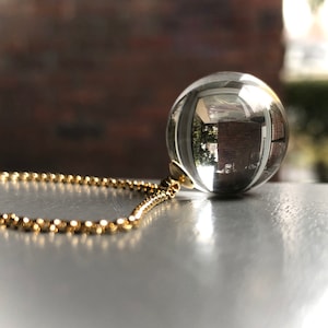 Rock Crystal Quartz &quot;Pools of Light&quot; 18mm Orb Pendant: 14K Gold Filled Chain