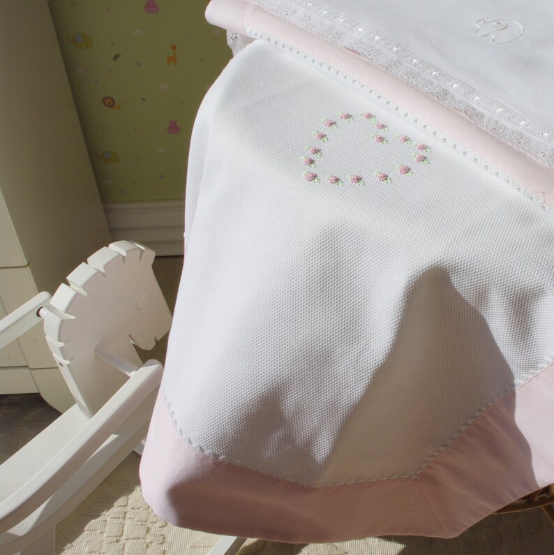 Rose Heart Hand Embroidered Cotton Baby Blanket. Piqué Satin Etsy