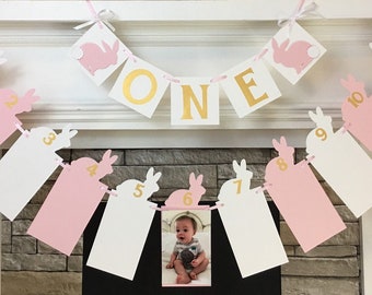 Easter First Birthday Decoration Bunny 12 Month Photo Banner Bunny 1st Birthday Bunny 1st Year Photo Banner Some Bunny is One High Chair