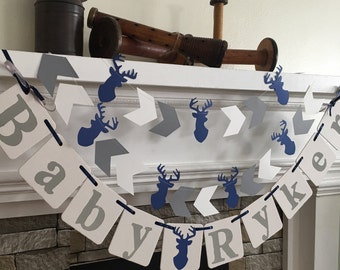 Little Buck Baby Shower Decorations Welcome Baby Banner Buck Decor Woodland Deer Personalized Baby Name Banner Buck Or Doe Custom Colors