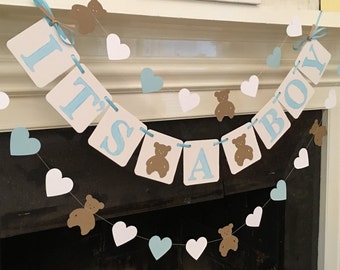 Teddy Bear Baby Shower Decorations It's a Boy Shower It's A Girl Banner Teddy Bear Garland Custom Colors Your Choices Oh Boy Shower