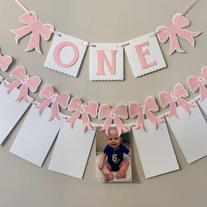 BOW Banner I am 1 ONE High Chair Banner Bow themed 12 Month Photo Banner Bow First Birthday Decorations 1st Year Photo Banner Custom colors