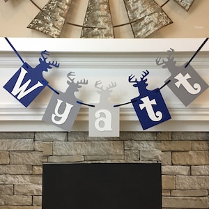 Little Buck Baby Shower Decorations Oh Deer Birthday Decorations Banner Baby Name Banner Nursery Decor Deer Stag Antlers CUSTOM COLORS