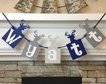 Little Buck Baby Shower Decorations Oh Deer Birthday Decorations Banner Baby Name Banner Nursery Decor Deer Stag Antlers CUSTOM COLORS