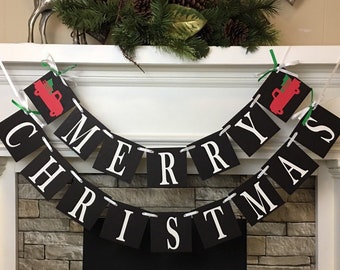 Christmas Banner MERRY CHRISTMAS banner Vintage Truck Holiday Decorations Christmas Decorations  Christmas Garland  Vintage Christmas