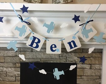 Vintage Airplane Birthday Banner Name Banner Airplane Baby Shower Decoration Airplane Birthday Party Banner Airplane Nursery Custom Colors