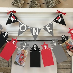 Pirate First Birthday Decorations Pirate 12 Month Photo Banner Pirate 1st Year Photo Banner Milestone Banner Pirate ONE High Chair Banner