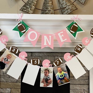 Football First Birthday Decorations Football 12 Month Photo Banner Football 1st Year Photo Banner ONE High Chair Banner Touchdown Party Girl