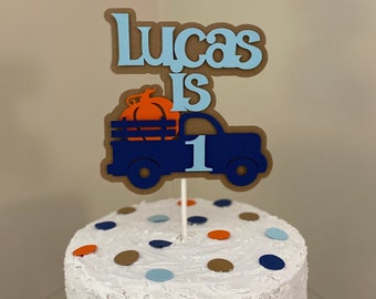 Little Pumpkin Truck Cake Topper Pumpkin Personalized Name Age Truck Birthday Decoration Smash Cake Topper First Birthday 2nd 3rd 4th any