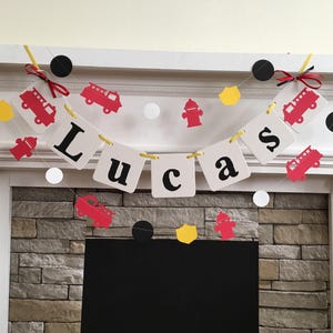 Fireman Birthday Banner Child's Name Banner Fire Truck Baby Shower Decoration Fire Engine Birthday Party Banner Fireman Nursery Decoration