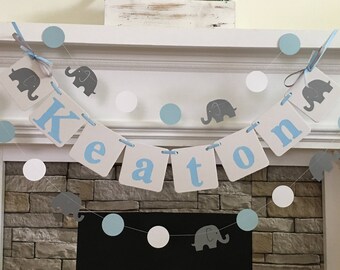 Elephant Baby Shower Decorations Child's Name Banner Elephant Birthday Banner Baby Shower Shower Decorations Elephant Garland Custom Colors