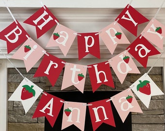 Strawberry First Birthday Decorations Berry First Birthday Happy Birthday Name Banner 1st Birthday 2nd 3rd 4th 5th etc Personalized Banner