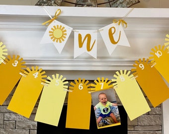 Muted You Are My Sunshine First Birthday Decorations Sunshine Banner BOHO ONE High Chair Banner 12 Month Photo Banner 1st Year Photo Banner