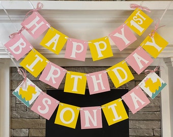 Rubber Duck First Birthday Decorations Rubber Ducky Birthday Name Banner 1st Birthday 2nd 3rd Garland custom Rubber Duck Birthday boy girl