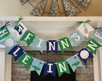 Hole In ONE Golf First Birthday Decorations Golf Personalized Name banner Golf 1st Year Photo Banner ONE High Chair Banner Lets Par-Tee