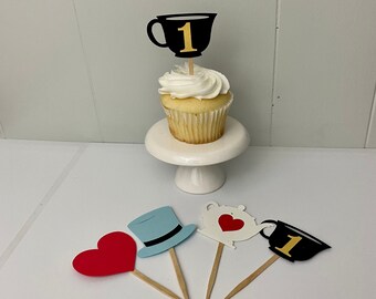 Alice In ONEDERLAND Cupcake Toppers Onederland Birthday Decorations Onederland cupcake toppers First Birthday 1st Birthday ANY AGE