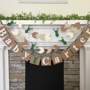 Little Buck Baby Shower Decorations Baby Name Banner Oh Deer Baby Shower Decorations Buck Head Decor Arrowhead Garland Custom Colors