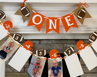Football First Birthday Decorations Football 12 Month Photo Banner Football 1st Year Photo Banner ONE High Chair Banner Touchdown Party