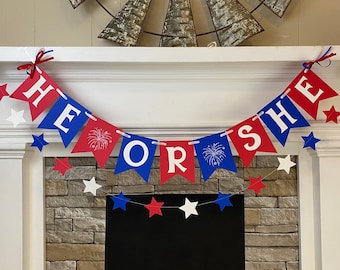 He Or She 4th of July Gender Reveal Decorations Little Firecracker Gender Reveal Baby Shower Banner Boy Girl Fourth of July Star Garland