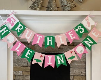 Hole In ONE Golf First Birthday Decorations Golf Personalized Name banner Golf 1st Year Photo Banner ONE High Chair Banner Lets Par-Tee