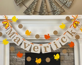 Turkey Birthday Decorations Child's Name Banner Turkey Birthday Banner Our Little Turkey Baby Shower Decor 1st birthday Turkey Garland