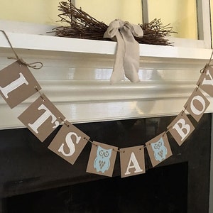 It's a BOY banner OWL Baby shower decoration Baby boy announcement Woodland Themed Shower It's A girl Banner woodland Owl Shower Decor