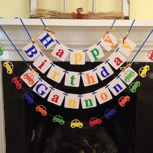 Transportation Birthday Banner CARS Birthday Decorations Happy Birthday CUSTOM Name Banner Zoom Beep Vroom Colors 2nd Birthday 1st Birthday