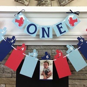 Airplane Banner I am 1 ONE High Chair Banner Airplane 12 Month Photo Banner Time Flies First Birthday Decorations 1st Year Photo Banner