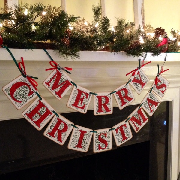 Christmas Banner - MERRY CHRISTMAS banner - Photo Prop  Holiday Decorations  Christmas Decorations  Christmas Garland  Vintage Christmas