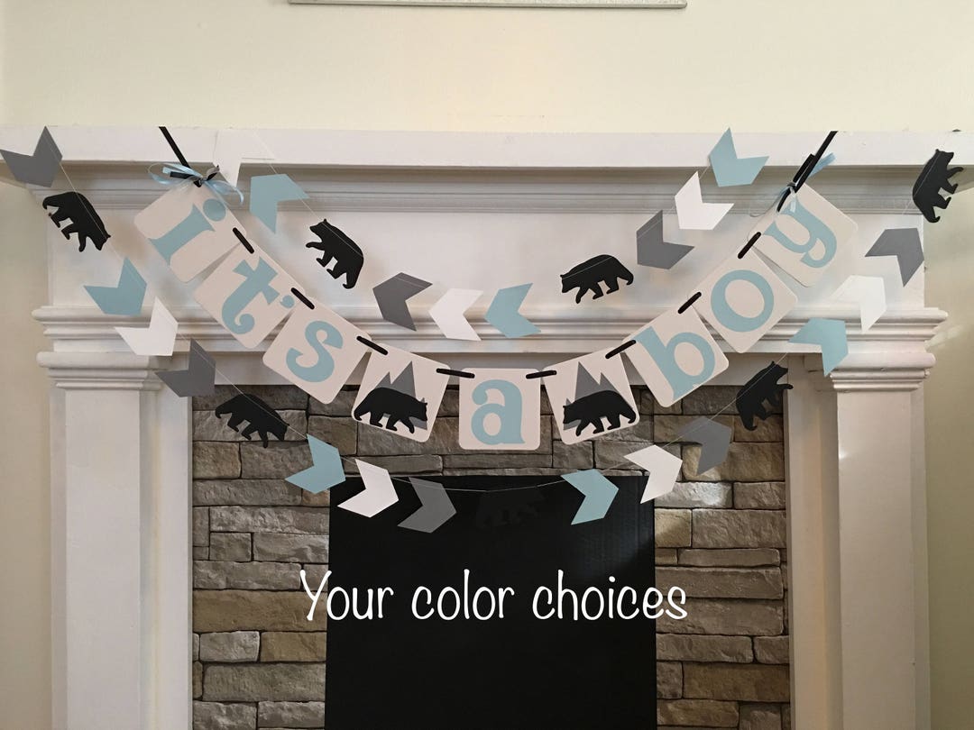 Bear Baby Shower Decorations Adventure It's a Boy Banner Woodland Baby ...