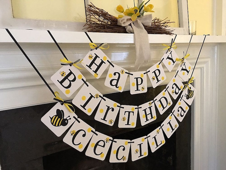 Bumble Bee Birthday Banner HAPPY BIRTHDAY Bumble Bee Birthday Party ...