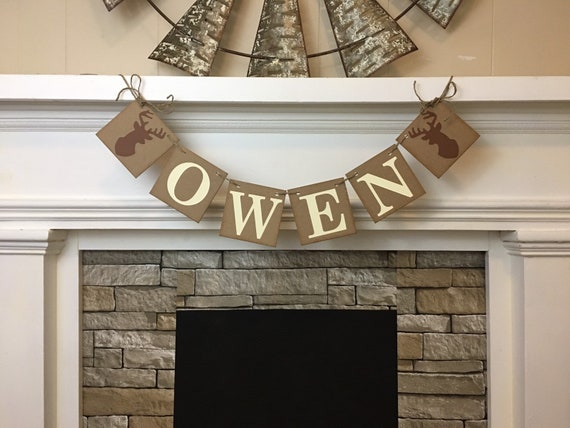 Woodland Baby Shower Decor little Buck Baby Shower Name Banner Baby Name Banner Nursery Decor Nursery Decor Deer Stag Antlers CUSTOM COLORS Il_570xn