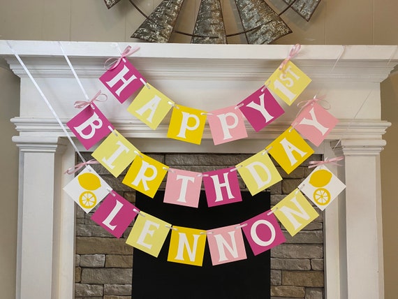 Pink Lemonade Birthday Banner HAPPY BIRTHDAY Pink Lemonade Birthday Party Decoration Birthday sign photo prop - CUSTOM Name Il_570xn