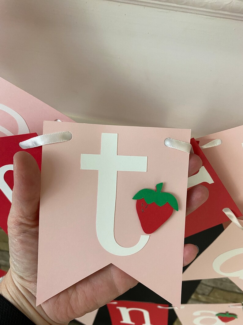 Strawberry First Birthday Decorations Berry First Birthday Happy Birthday Name Banner 1st Birthday 2nd 3rd 4th 5th etc Personalized Banner image 3