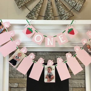 Strawberry First Birthday Decorations Berry First Birthday Happy Birthday Name Banner 1st Birthday 2nd 3rd 4th 5th etc Personalized Banner image 7