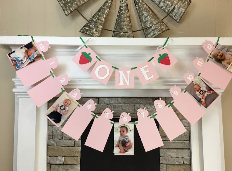 Strawberry First Birthday Decorations Berry First Birthday Happy Birthday Name Banner 1st Birthday 2nd 3rd 4th 5th etc Personalized Banner image 7