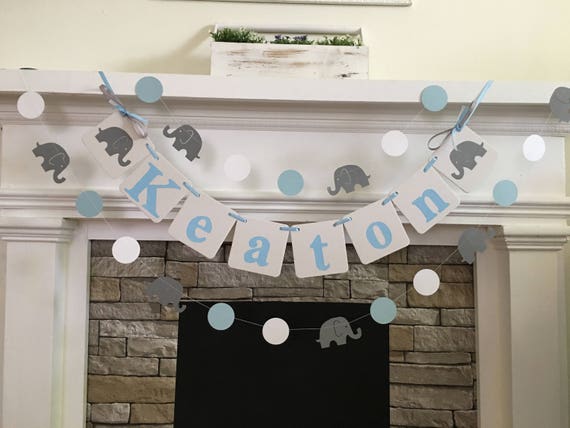 Elephant Baby Shower Decorations Child's Name Banner Elephant Birthday Banner Baby Shower Shower Decorations Elephant Garland Custom Colors Il_570xn