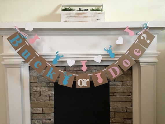 Buck or Doe Gender Reveal Baby Shower Decorations Buck Or Doe Banner Stag Doe Deer Decorations Banner Boy or Girl In Your Color Choices Il_570xn