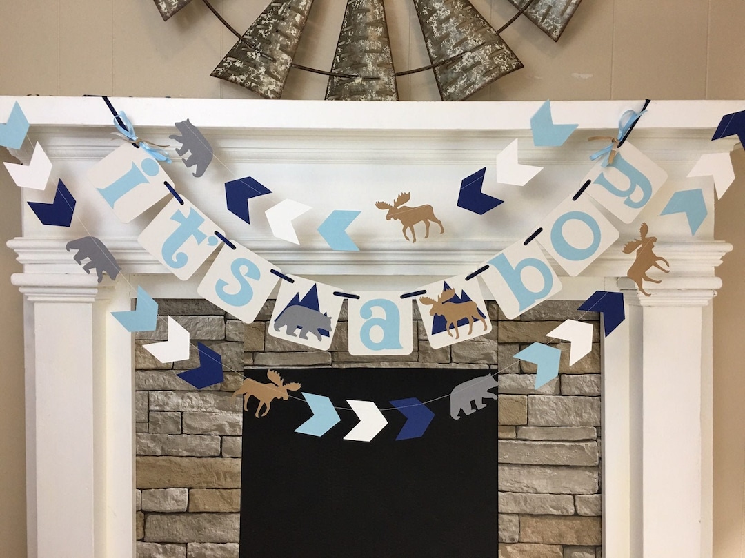 Bear Baby Shower Decorations Adventure It's a Boy Banner Moose Baby ...