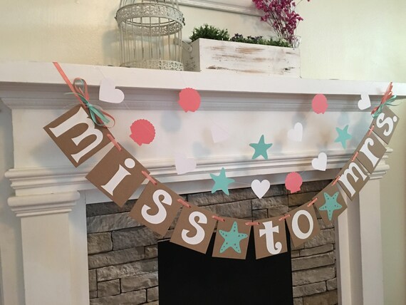 Beach Bridal Shower Decorations Miss To Mrs Banner Coral And Etsy