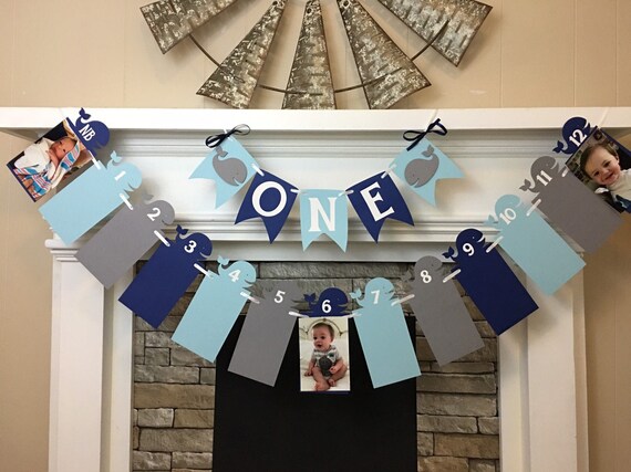 Whale First Birthday Decorations Whale Banner I am 1 ONE High Chair Banner Whale 12 Month Photo Banner Girl or Boy 1st Year Photo Banner Il_570xn
